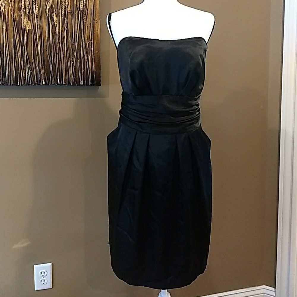 Davids bridal black strapless dress